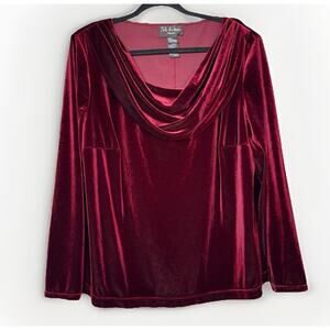 VTG‎ SL Fashions Woman 22W Burgundy Red Velvet Cowl Drape Top Long Sleeve Blouse